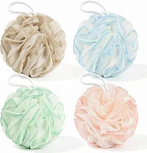 Yolaist Loofah Sponge 4 Pack, Exfoliating Body Scrubber for Shower, Soft Bath Sponges with Hanging Loop, 60G Gentle Loofah for Women Men (Pastel Colors)