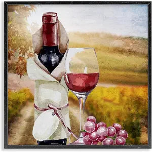 Wine Bottle Vineyard Still Life, 12 x 12 Inch Framed Gicle Print