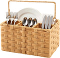 Wicker Utensil Caddy - Tabletop Utensil & Silverware Organizer with Handle, Multi-Use Cutlery and Condiment Holder, Kitchen Countertop Basket, Ideal for Parties, Picnics & Buffets