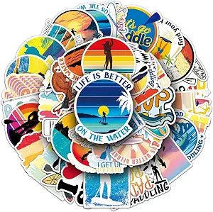 50PCS Stand Up Paddling Stickers, Stand Up Paddle Board Waterproof Vinyl Decals for Cup Water Bottles Laptop Luggage Computer Mobile Phone Guitar Skateboard Decoration