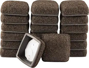 Super Sliders 1 1/4" Square Secure Grip Formed Felt Furniture Movers for Hardwood, Brown (20 Pack)