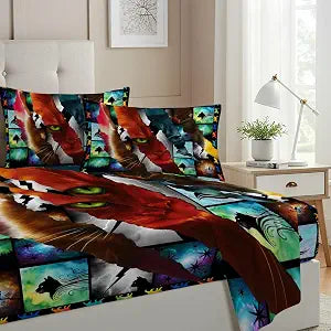 Allenjoy Forest Courage Mystery Cats Sheets Set with Fitted Sheet, Flat Sheet and 1 Pillowcase for Boys Men Teens Son Fans Bedding Bedroom Decor, Twin Size