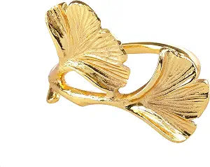 Saro Lifestyle Ginkgo Napkin Rings (Set of 4), Gold, Set of 4