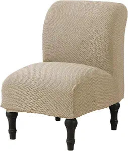 MIFXIN Armless Accent Chair Cover Stretch Slipper Chair Couch Slipcover Removable Washable Furniture Protector Covers for Living Room Home Hotel (Jacquard Khaki)