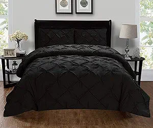 Elegant Comfort Luxury Super-Soft Coziest 1500 Thread Count Egyptian Quality 3-Piece Pintuck Design Duvet Cover Set, (Insert Comforter Protector) Wrinkle-Free, King/California King, Black