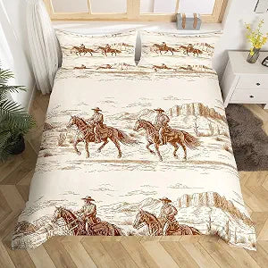 Erosebridal Western Duvet Cover King Size Cowboy Bedding Set American Wild West Desert Hand Drawn Illustration Comforter Cover Country Theme Bedroom Decor Quilt Cover for Boys Men Teens