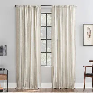 Archaeo Slub Texture Stripe Cotton Linen Curtain, 52" x 96", Linen/White