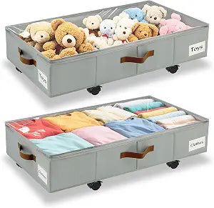 Under Bed Storage with Wheels, Dorm Room Organizer for Clothes and Bedding