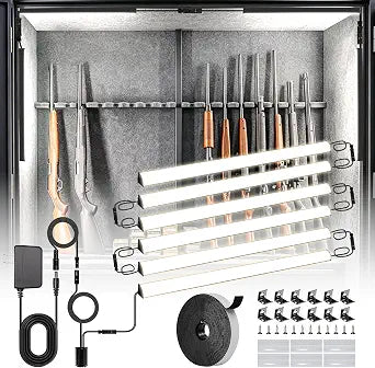 Door Activated Gun Safe Light Kit, 5000K Linkable Light Bars with Power Adapter, Self-Adhesive - Ideal for Safe, Closet, Toolbox and Pantry (6Pack 12In)