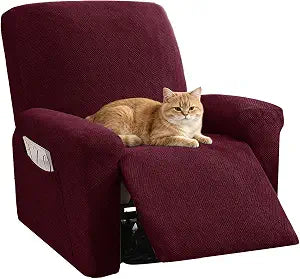 XINEAGE Stretch Recliner Cover with Pockets, Chair Slipcover,Wine Red