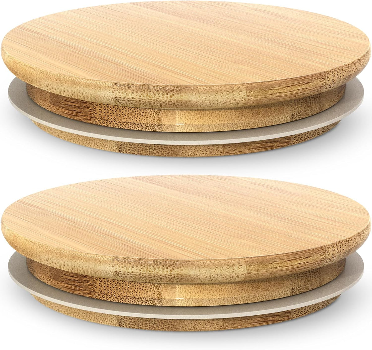2 Pack Bamboo Replacement Lids for HomArtist Round Glass Jars, 3.64-3.94in