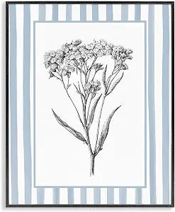 Vintage Herbs Blue Striped Border, 11 x 14 Inch Framed Gicle Print