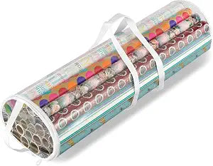 Whitmor Gift Wrap Storage Organizer with Handles & Zipper, 31", Clear/White
