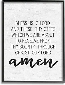Stupell Industries Bless Us O Lord Before Meal Prayer Subtle Birch Typography Black Framed Wall Art, 11 x 14, Design by Artist Lettered and Lined