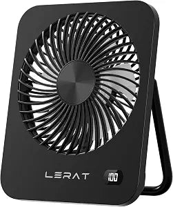 Lerat Portable Desk Fan, Small USB Rechargeable Fan with LED Display, 5-Speed Ultra-Quiet 180 Foldable Mini Fan for Summer Cruise Travel, Cooling Gifts for Women Girls Kids (Black)