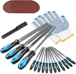 25 Pcs Metal File Set, Professional Files Tool Kit with T12 Drop Forged Alloy Steel, Flat/Triangle/Half-round/Round Large File and Carry Case for metalworking and woodworking
