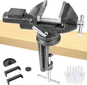 Bench Vise 3 Inch, Table Vise with Built-In Anvil and 360 Swivel Base
