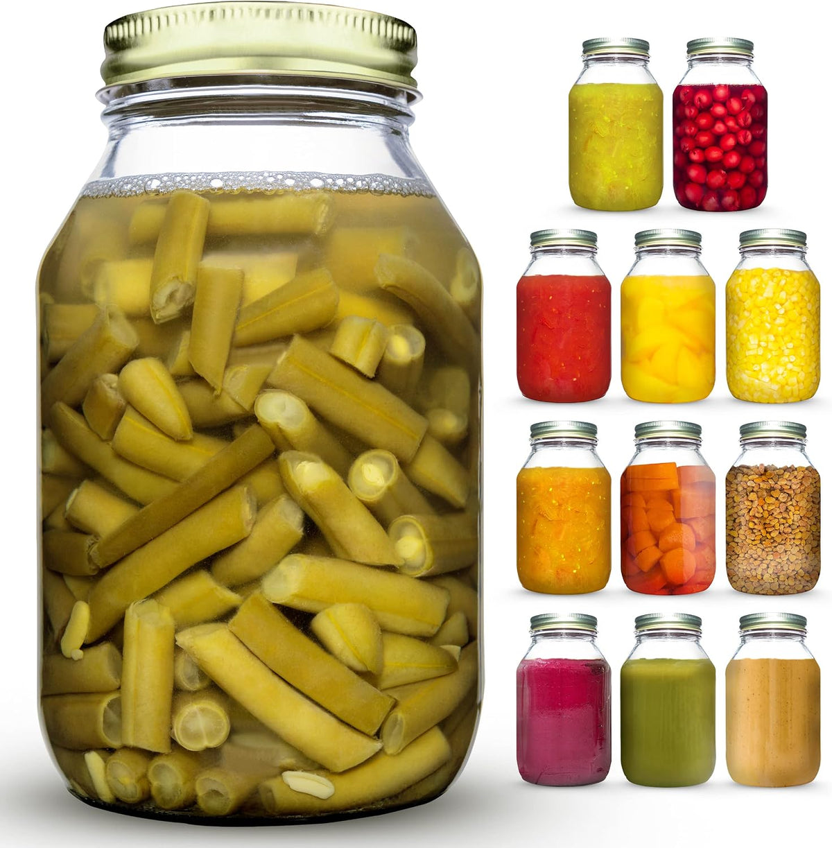 32 oz Mason Jars, 12 Pack, Regular Mouth Quart Glass Canning Jars with One-Piece Metal Lids for Food Storage, Meal Prep, Overnight Oats & Sourdough Starter