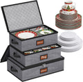 MISSLO Large Capacity China Storage Containers Hard Shell Plate Storage Containers, Kitchen Packing Moving Boxes for Dishes, Dinnerwares, Mugs Protectors, Grey, 3 Piece Set