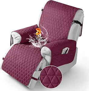 TAOCOCO 100% Waterproof Recliner Chair Covers, Non Slip Recliner Covers that Stay in Place, One-Piece Washable Reclining Chair Cover with Elastic Straps, Wine, Fits 22" Seat Width