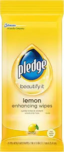 Pledge Multi-Surface Furniture Polish Wipes, Works on Wood, Granite, and Leather, Cleans and Protects, Lemon, Pack Of 2 - (48 Total Wipes)