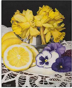 Daffodils Lemons Still Life, 24 x 30 Inch Canvas Wall Art