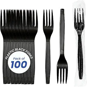 Concession Essentials 7.25" Heavy Weight Plastic Black Forks- Pack of 100ct