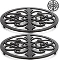 Kingrol 2-Pack Cast Iron Trivets, 8 Inch Heat-Resistant Metal Pot Holders for Hot Dishes, Protect Countertops & Dining Tables, Rustic Farmhouse Kitchen Decor