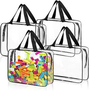 4 Pack Toy Storage Organizer Bags with Zipper, Clear PVC