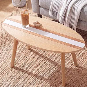 Novabright Coastal Decorative Surfboard Coffee Table, Solid Wood Small End Table 23.6 x 16.5 Inch, Stripe Overlaid Side for Living Room Bedroom Balcony Yard