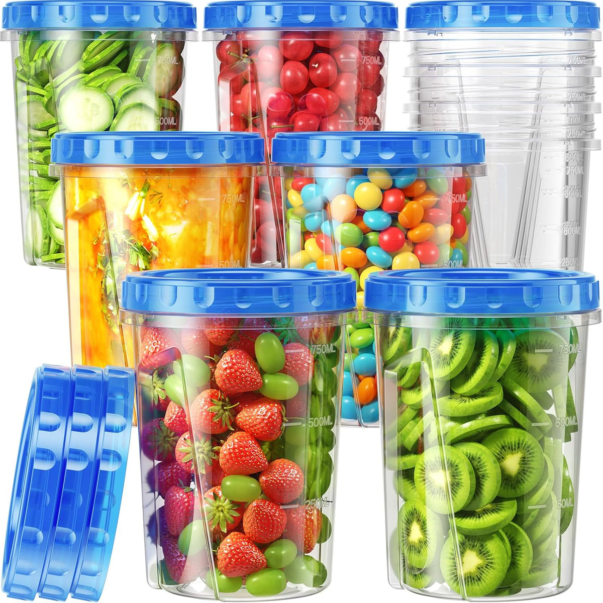 Canfanni 10 Pack-33oz Freezer Storage Containers Set, Plastic Food Storage Containers with Twist Top Lids, BPA Free Stackable Soup Containers for Overnight Oats/Salad/Leftover/Soup/Ice Cream
