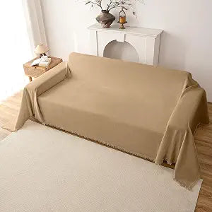 Chenille Couch Cover for Sofa,Soft Tassel Slipcover for Couch,Blanket Couch Covers for 2 Cushion Couch,Sofa Slipcovers Washable Pet-Friendly Furniture Protector (Camel)
