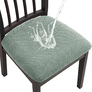 Fuloon Waterproof Seat Cushion Covers 4 PCS, Stretch Dining Room Chair Covers Washable Kitchen Chair Slipcover Protector Removable (Green)