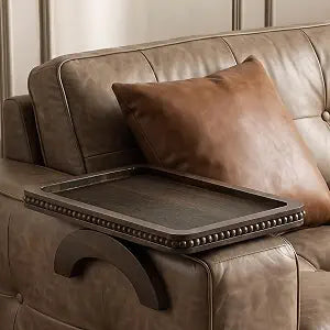 EOSAHR Acacia Wood Couch Tray: Sofa Arm Tray with Beads, Dark Brown