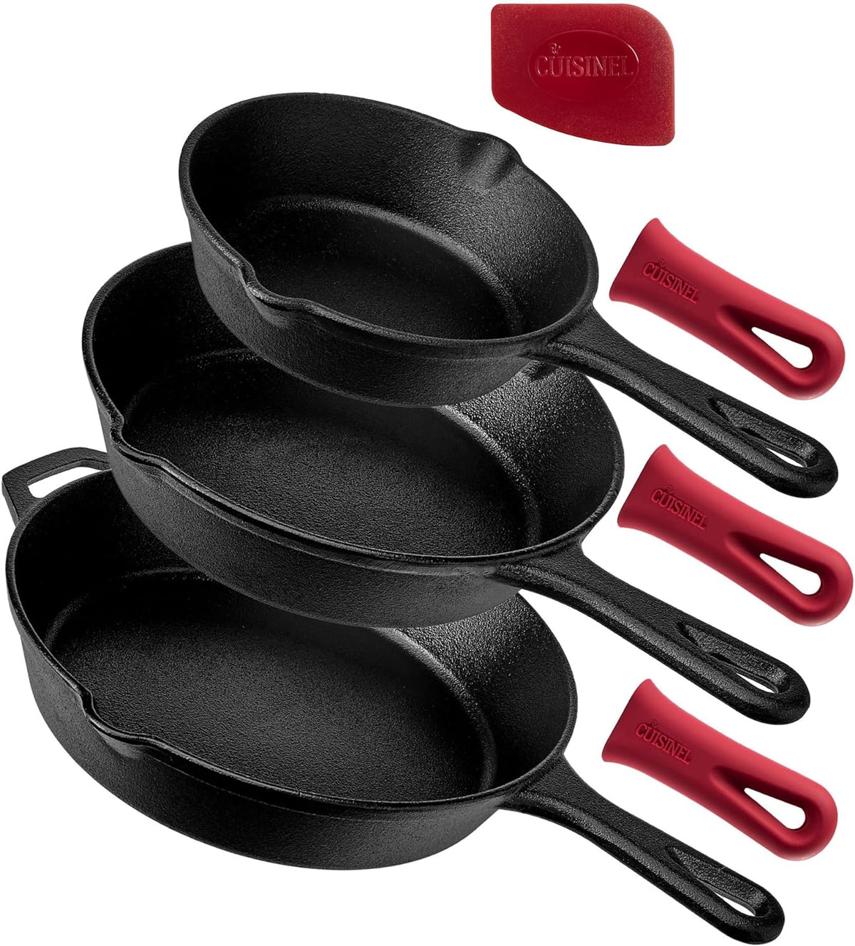 Cuisinel 6+8+10-Inch Cast Iron Skillet Set, 3-Piece Pre-Seasoned Pan Set