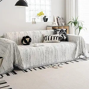 WEYOND Chenille Couch Cover Tassels, Sofa Cover Washable, 71" x 118", White