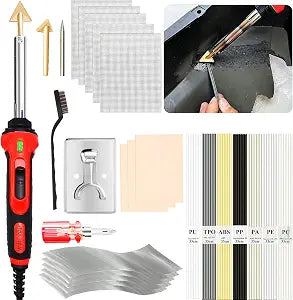 100W Plastic Welder, 2-in-1 Plastic Welding Kit with Soldering Iron Tips & 56Pcs Rods, 3-Speed Temperature Control Soldering Iron Gun, Professional Surface Repair Tool for Car Bumper,Dashboard, Kayak