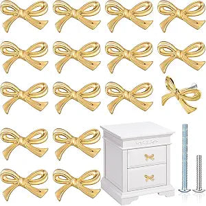 MorningRo 16 Pcs Gold Bow Drawer Knobs for Dresser, Large Size