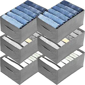 Nicunom 6 Pack Wardrobe Clothes Organizer, 6 Grids Large Clothes Closet Organizer and Storage, Divided Clothing Storage Boxes Bins Closet Drawer Organizer for Jeans T-shirt Pants Sweater