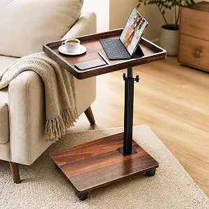 C-Shaped End Table, Adjustable Height, 360 Swivel TV Tray Table, Side Table, Anti-Fall Edge, Rounded Corners, Locking Clamp, Rolls Any Direction, Laptop, Snacks, Drinks