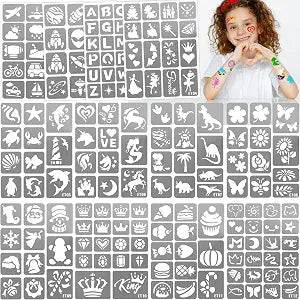 183pcs Temporary Tattoo Stencil Stickers for Kids, Face Body Paint Stencils Kit, Girl Boy Glitter Tattoos Stencils Pack for School Show Birthdays Halloween Christmas Party