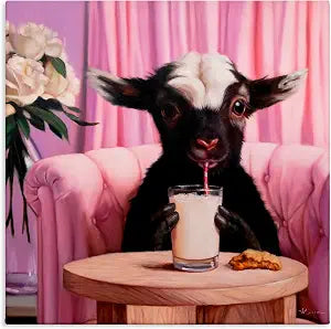 Stupell Industries Baby Goat Sipping Milk, 17 x 17 Inch Canvas Wall Art