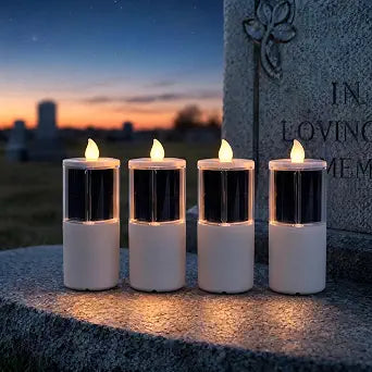OURMEMEMO Solar Cemetery Candles 4 Pack for Family Memorials Waterproof