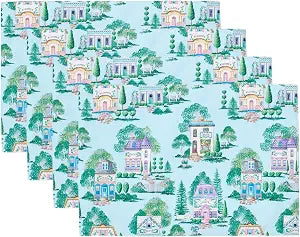 Lenox Spice Village Allover Placemats, Set of 4, Blue, 13" W x 19" L