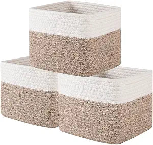 OIAHOMY 3 PACK Cube Storage Bins Storage Baskets Shelf Brown&White