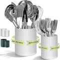 HOMQUEN 360 Rotating Utensil Holder, 6.3''+4.7'' Plastic Kitchen Utensil Holder for Countertop, Large Cooking Utensil Crocks for Kitchen Decor, Utensil Organizer for Spatula, Set of 2 (White)