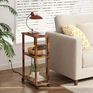 TUTOTAK Small Narrow Side Table with Charging Station, Skinny End Table