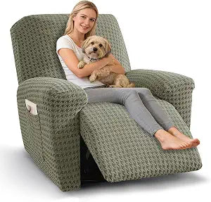 MAXIJIN Recliner Chair Cover, 3-Pieces Stretch Recliner Covers for Reclining Chair Slipcovers Washable Lazy Boy Furniture Protector with Pocket & Elastic Band (Army Green)