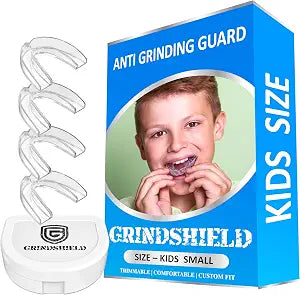 Anti Grinding Guard - Small Mouth Guard for Kids ��� Comfortable, Custom Fit, Non-Bulky, Moldable ��� (4) Teeth Grinding Guards & Case ��� Mouthguard for a Child, Mouth Guard for Tooth Grinding ��� Kid Size