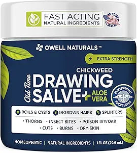 Owell naturals Chickweed Drawing Salve with Aloe Vera for boils, Cyst, Splinters, Poison Ivy/Oak, Skin Disorder, Irritations, Burns, Minor Cuts, Dry Skin, Itching